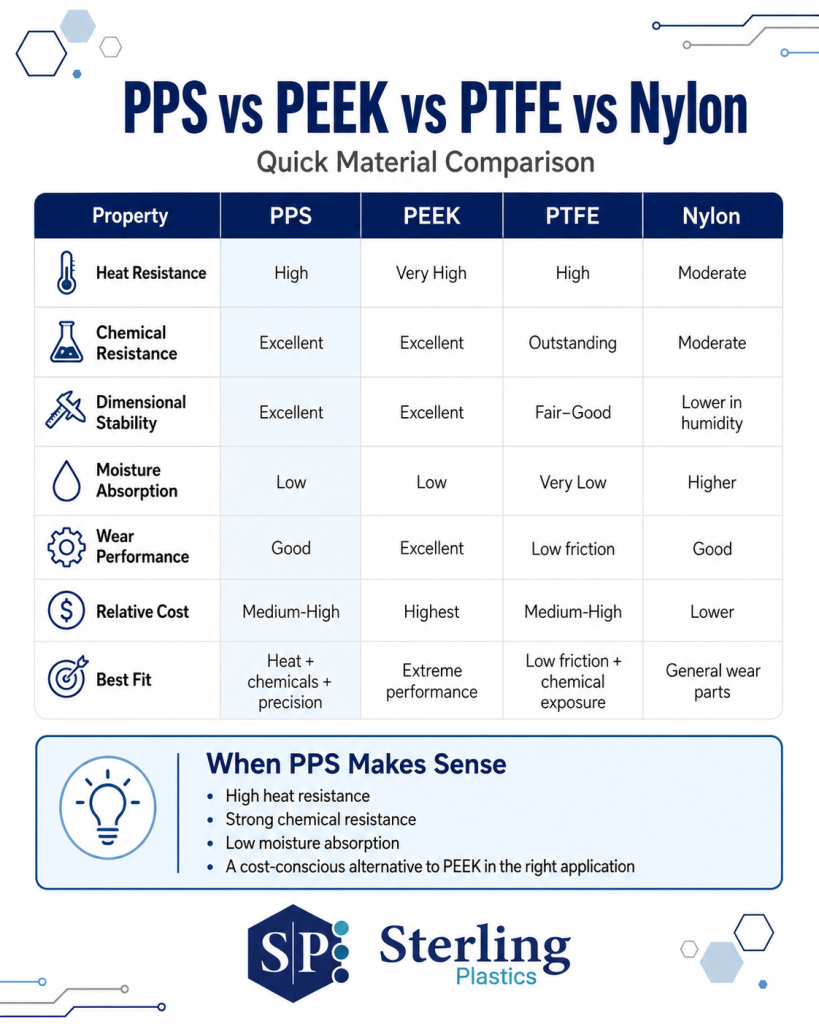 PPS vs PEEK vs PTFE vs Nylon Material Comparison